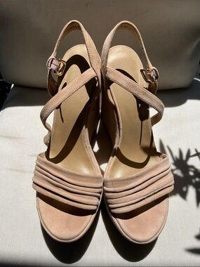 Stuart Weitzman Taupe Suede Pleated Slingback Heels
